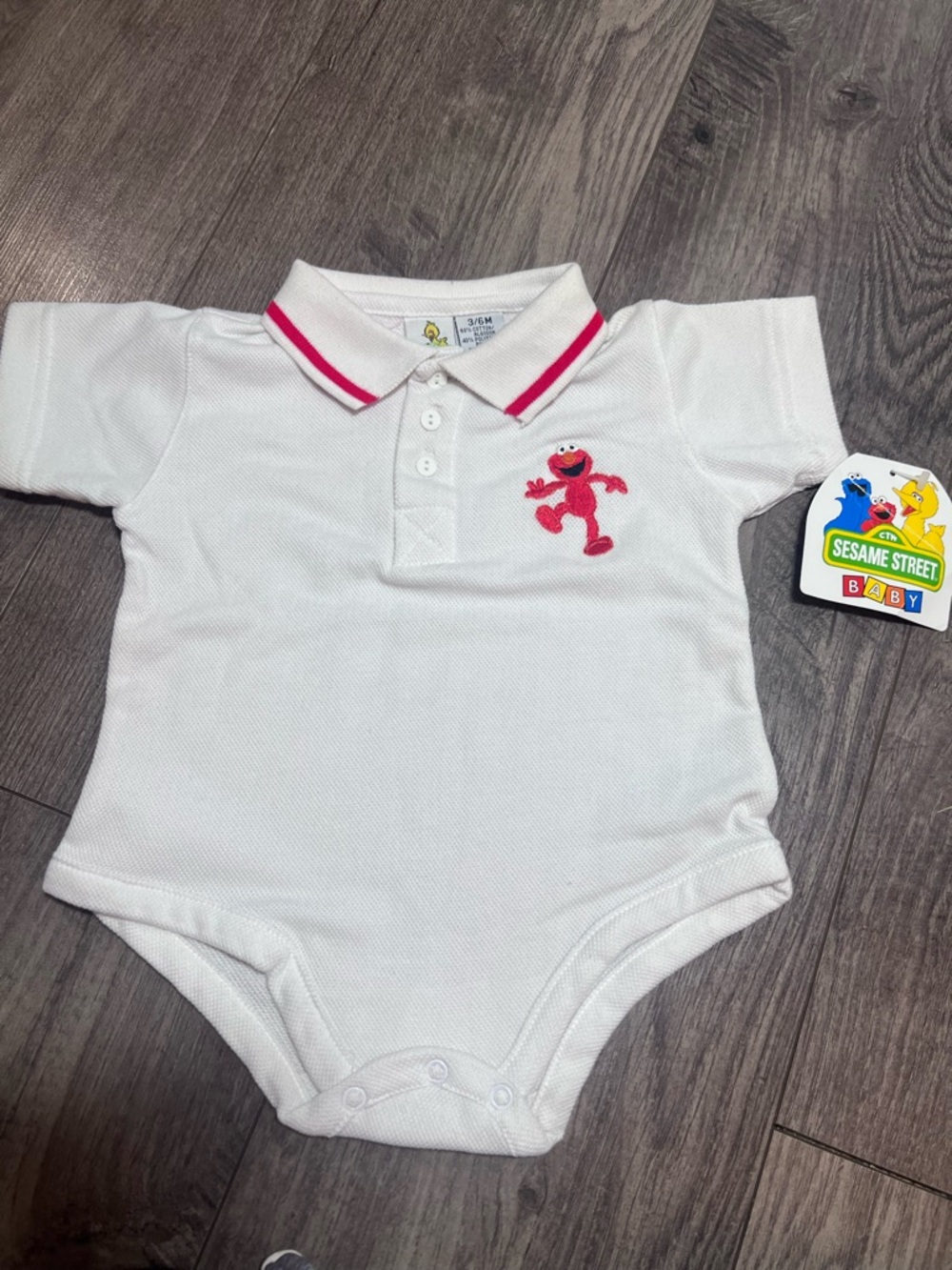 Vtg Sesame Street White Polo One-Piece with Trim and Elmo Patch